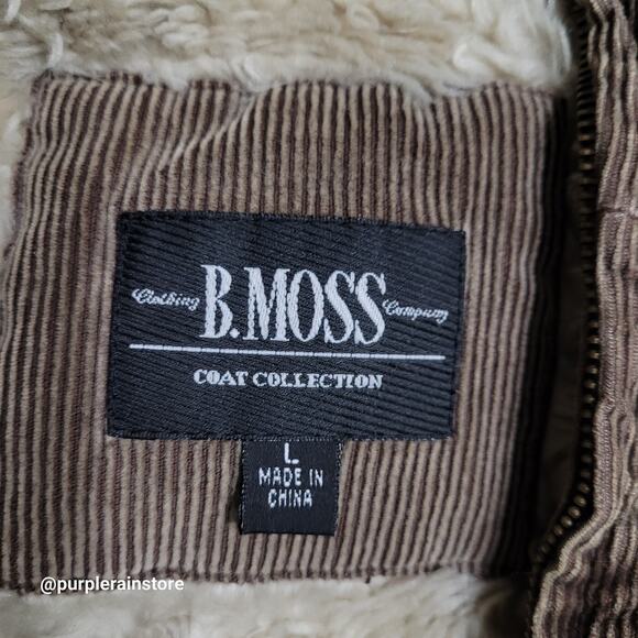 Vtg B Moss Corduroy Zip Barn Coat L Faux Fur Dark Beige Clay Brown Y2K - Picture 3 of 11